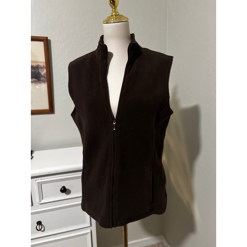 LL Bean Brown Fleece Full Zip Vest Womens Large OHKS2 Granola Girl Gorpcore